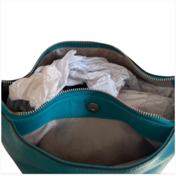 Dark Teal Pebbled Leather Shoulder Bag - Picture 13 of 15